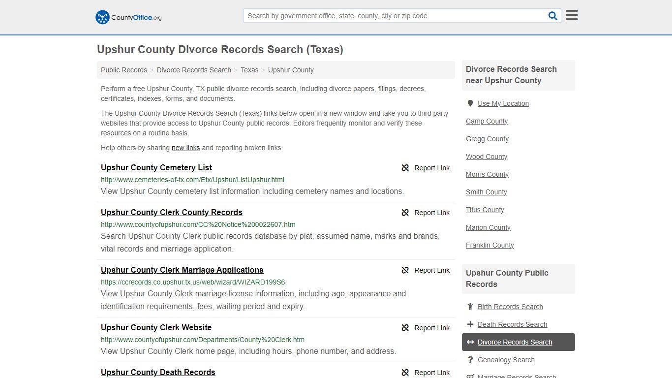 Divorce Records Search - Upshur County, TX (Divorce Certificates & Decrees)